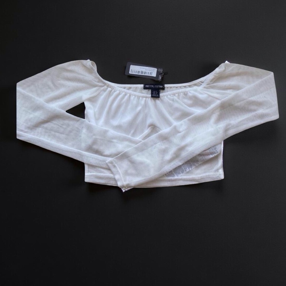 White Mesh Bardot Crop Top | US 2 | Coquette Balletcore | NWT - Picture 9 of 10